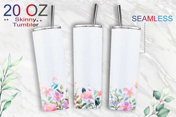 20oz Skinny Tumbler Watercolor Flowers: Print & Graphics