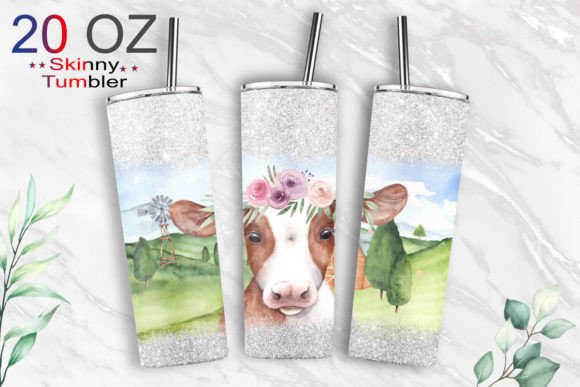 20oz Tumbler Cow Glitter Sublimation: Graphics & Print Templates