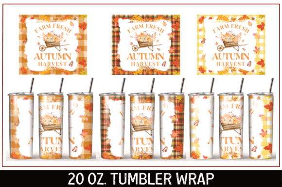 Farm Fresh Autumn Harvest Tumbler Wrap Graphics & Print Templates