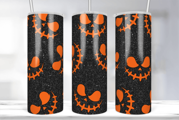 Halloween Pumpkin Faces Glitter Tumbler: Craft & Graphics