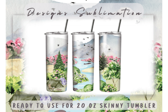 Watercolor Camping Tumbler Wrap: Graphics & Print Templates