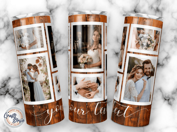 Wedding Wood Photo Collage Tumbler 20oz Graphics for Crafts