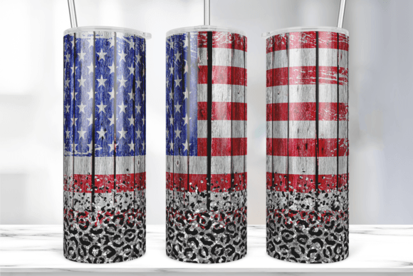 Wood USA Flag Leopard Tumbler Wrap: Graphics & Print Templates